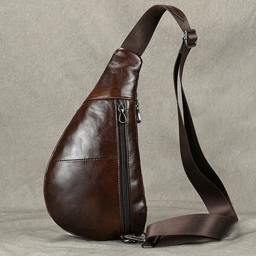 Xajzpa Soft genuine Leather Men's Chest Bag Male Mini Shoulder Crossbody Bag Anti Theft Chest Pack Men Outdoor Summer Sling Bag